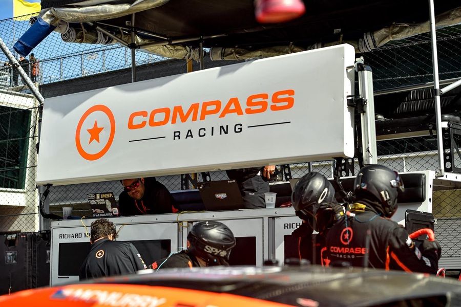 Pit stand and crew during a pit stop
