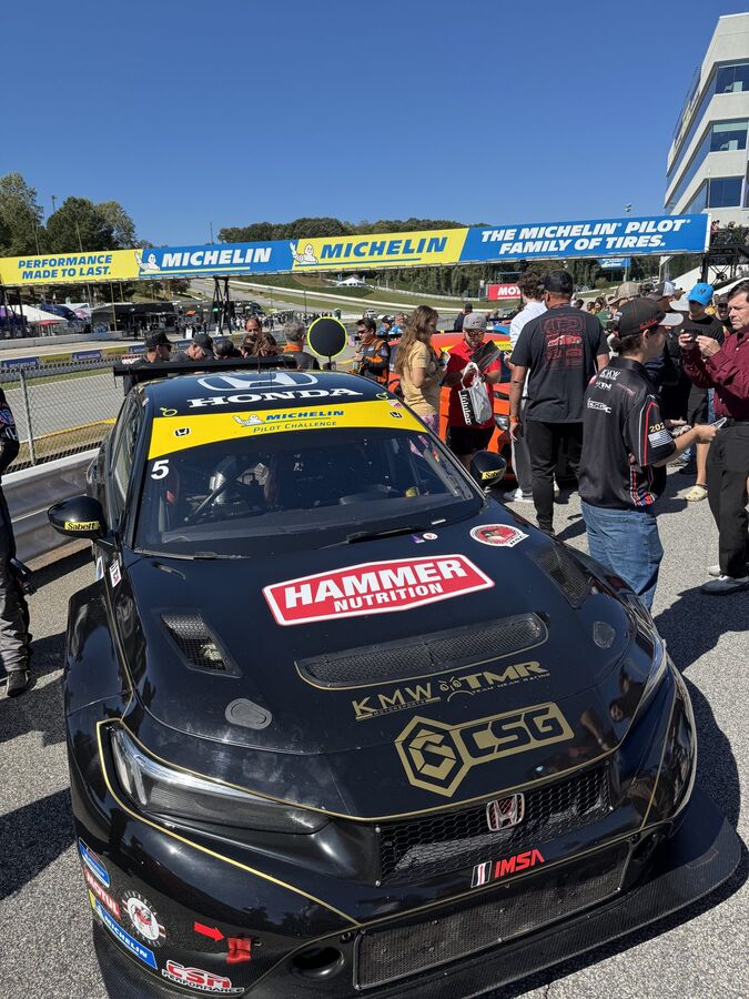 Black and gold Honda Civic TCR on the grid among the crowd